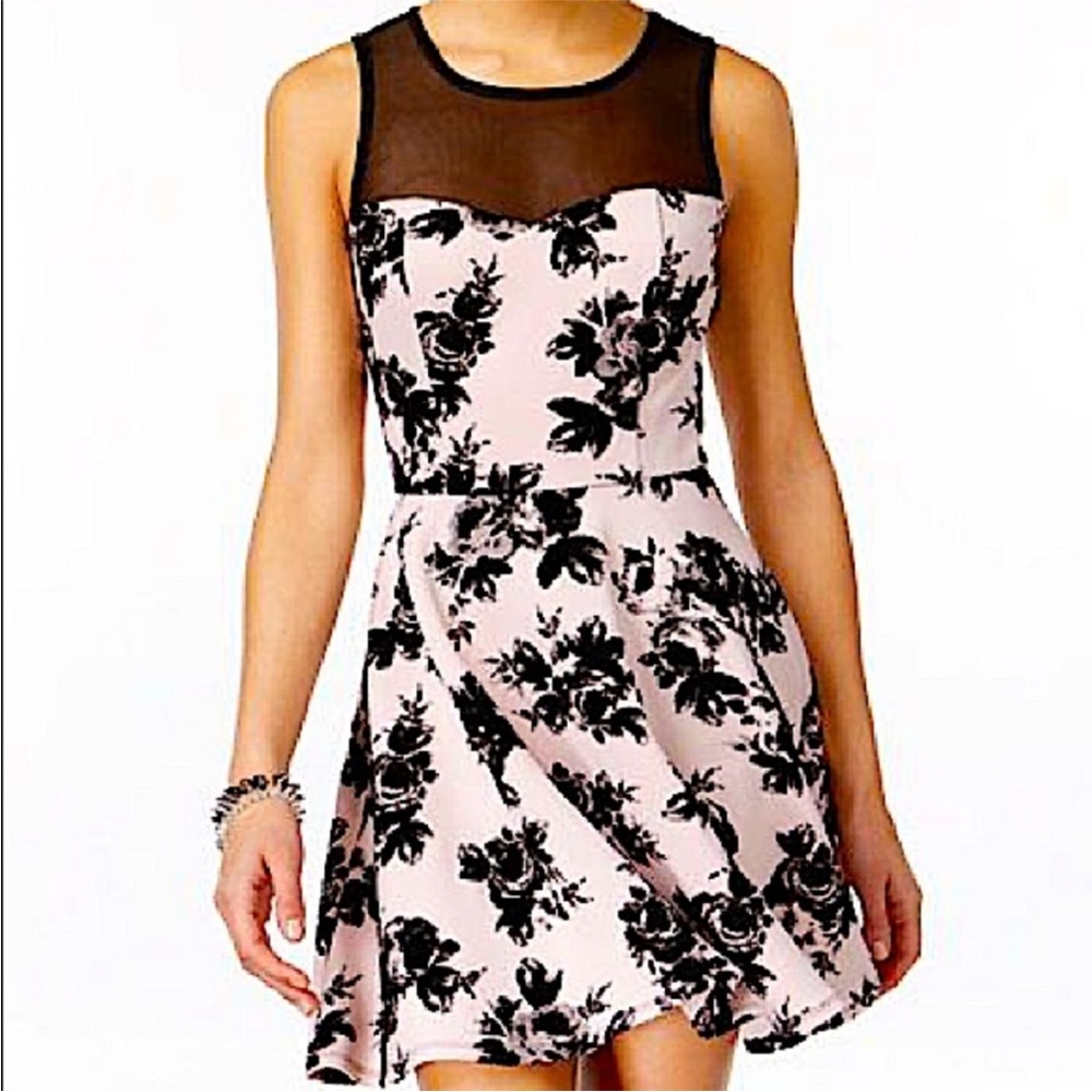 🆕 Trixxi Special Occasion Blush Pink & Black Floral Cocktail Dress, Size M